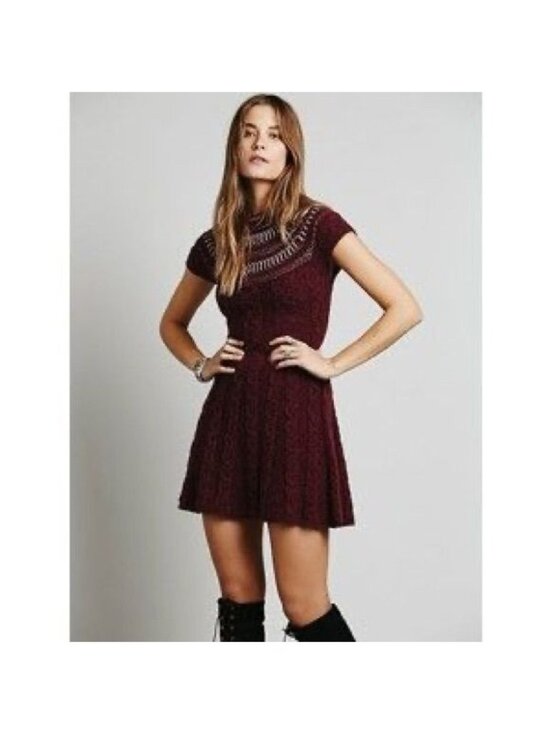 Free People Dresses & Skirts - NWT Free People Dark Cherry Sequin Fit & Flare Sweater Dress | Mob Wife Coquette